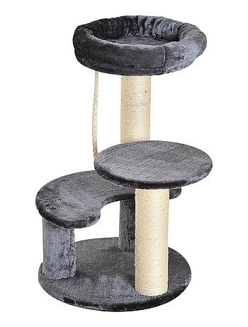 Arbre à chats griffoirs plateformes corde Ø 40 x 65H cm gris