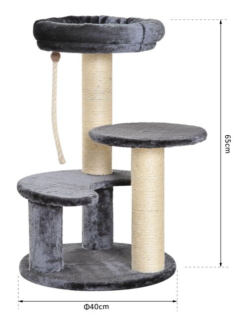 Arbre à chats griffoirs plateformes corde Ø 40 x 65H cm gris - Kiabi