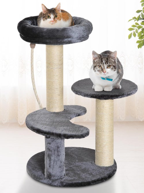 Arbre à chats griffoirs plateformes corde Ø 40 x 65H cm gris - Kiabi