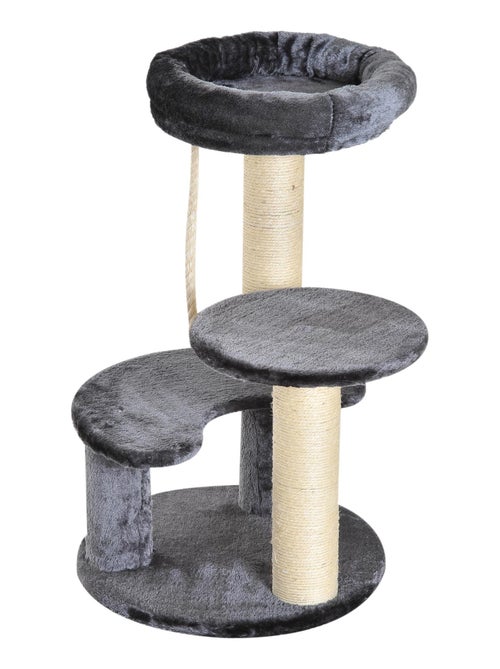Arbre à chats griffoirs plateformes corde Ø 40 x 65H cm gris - Kiabi