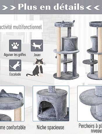 Arbre à chats griffoirs plateformes niche jeu boule suspendue