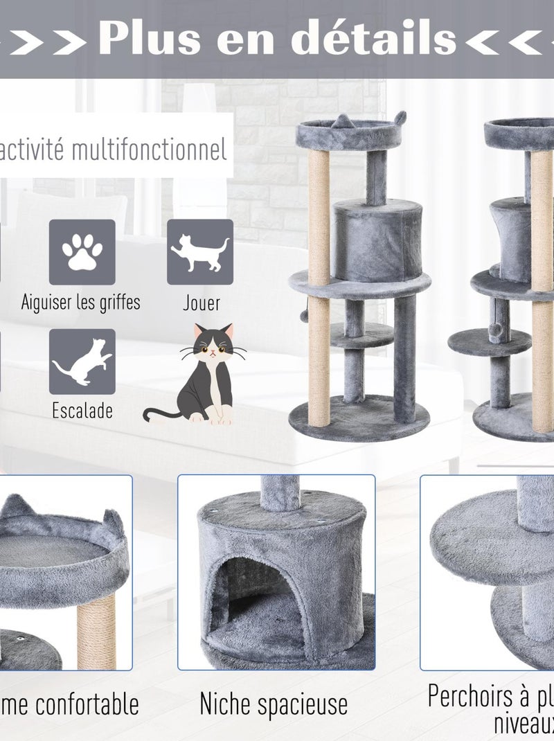Arbre à chats griffoirs plateformes niche jeu boule suspendue Gris - Kiabi