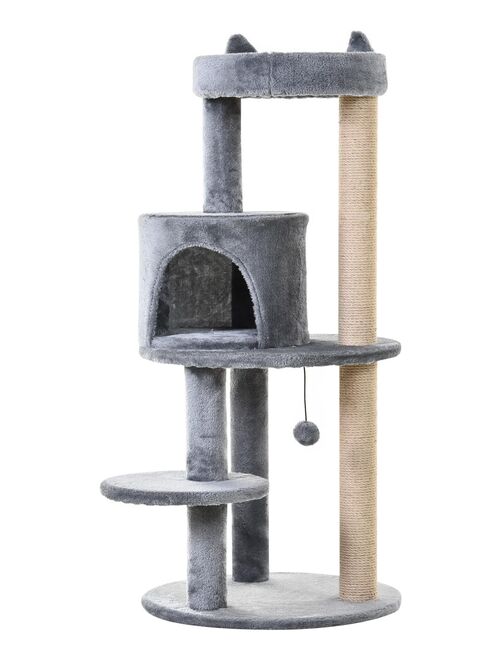 Arbre à chats griffoirs plateformes niche jeu boule suspendue gris - Kiabi