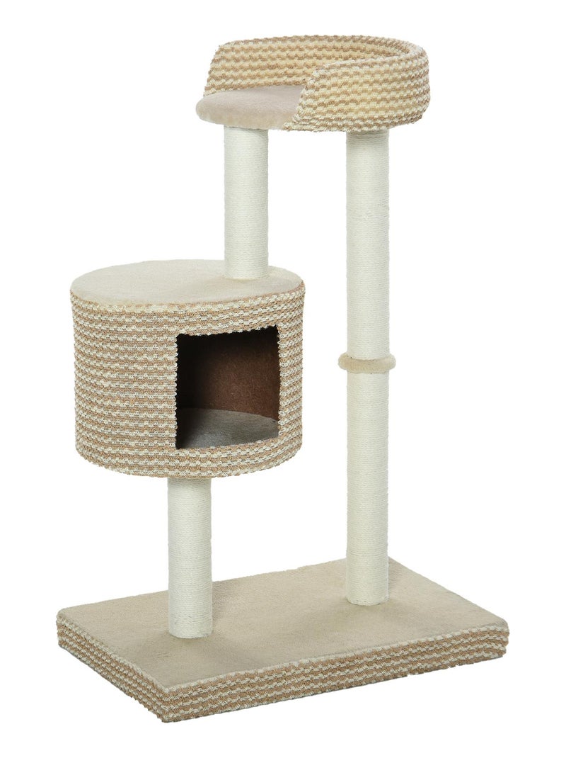 Arbre à chats style cosy chic griffoirs niche plateforme bicolore beige café Beige - Kiabi