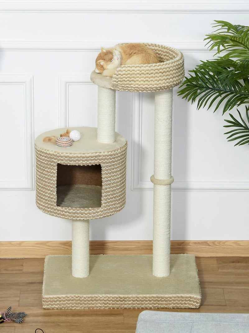 Arbre à chats style cosy chic griffoirs niche plateforme bicolore beige café Beige - Kiabi