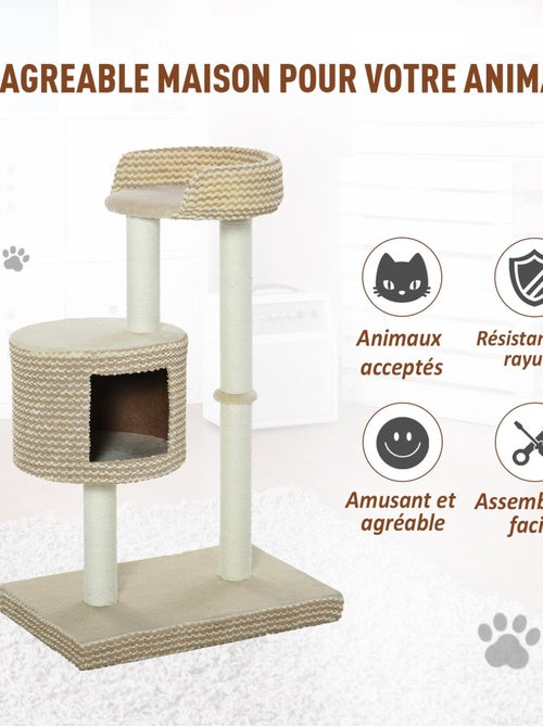 Arbre à chats style cosy chic griffoirs niche plateforme bicolore beige café - Kiabi