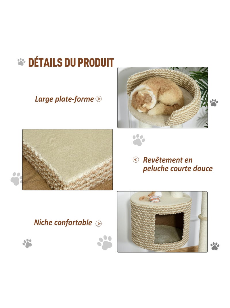 Arbre à chats style cosy chic griffoirs niche plateforme bicolore beige café Beige - Kiabi