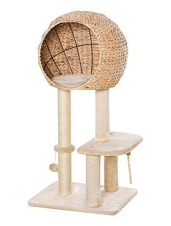 Arbre à chats style cosy chic peluche courte massette beige