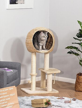 Arbre à chats style cosy chic peluche courte massette beige