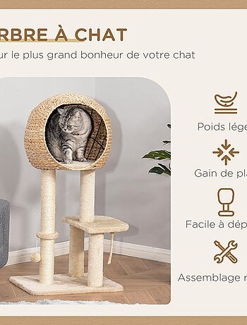 Arbre à chats style cosy chic peluche courte massette beige