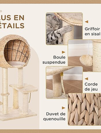 Arbre à chats style cosy chic peluche courte massette beige