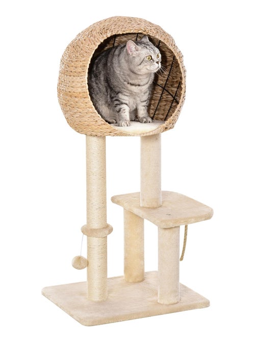 Arbre à chats style cosy chic peluche courte massette beige - Kiabi