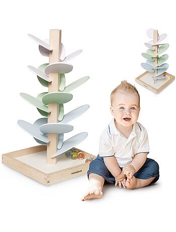 Arbre a sons circuit bille bois enfant feuilles balles mamabrum
