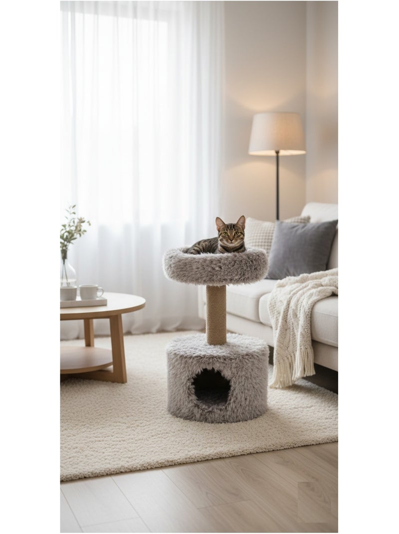 Arbre griffoir chat avec cachette cosy Gris clair - Kiabi