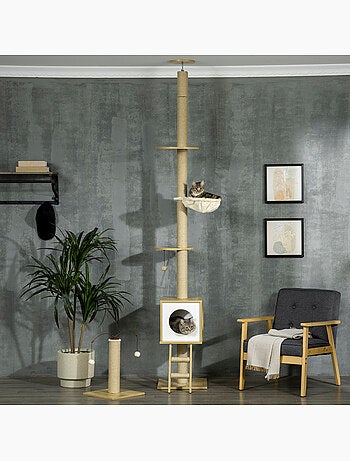 Arbres à chat 2 pièces style nordique - hauteur réglable - bois clair jute
