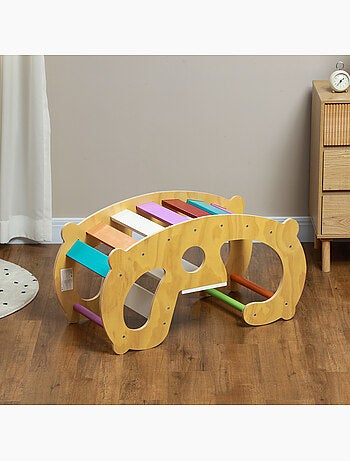 Arche d'escalade enfant jouet à bascule 2 en 1 bois pin naturel multicolore