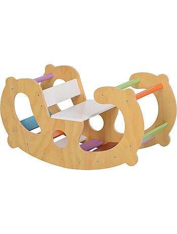 Arche d'escalade enfant jouet à bascule 2 en 1 bois pin naturel multicolore