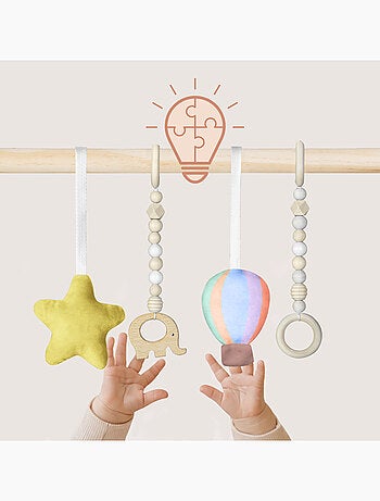 Arche d'éveil bois avec 4 jouets LIONELO Anis - Pliable