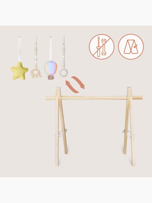 Arche d'éveil bois avec 4 jouets LIONELO Anis - Pliable - Kiabi Arche d'éveil bois avec 4 jouets LIONELO Anis - Pliable - Kiabi
