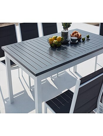 AREZZO Table de jardin extensible et 8 chaises alu-toile PVC blanc