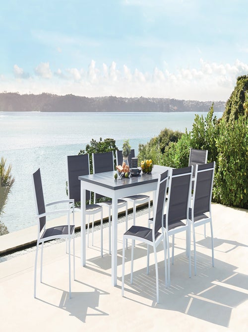 AREZZO Table de jardin extensible et 8 chaises alu-toile PVC blanc - Kiabi