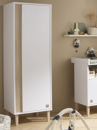 Armoire 1 porte détail imitation bois texturé et pieds bois -