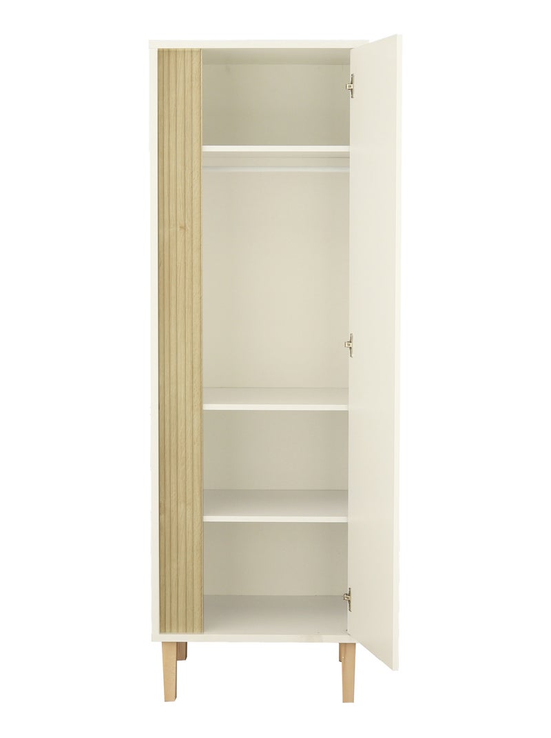Armoire 1 porte détail imitation bois texturé et pieds bois - SAUTHON Blanc Marron - Kiabi