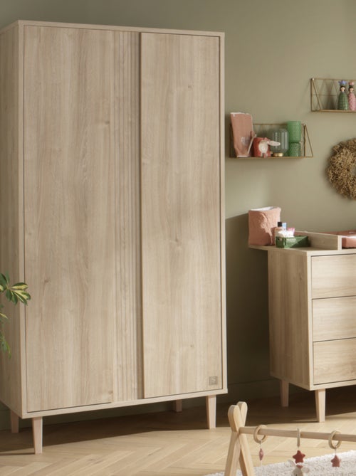 Armoire 2 portes avec détail imitation bois texturé et pieds bois - - Kiabi