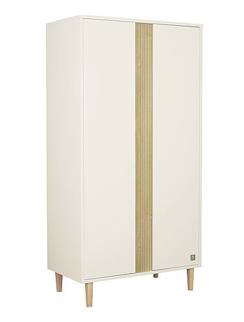 Armoire 2 portes avec détail imitation bois texturé et pieds bois - SAUTHON