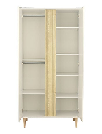 Armoire 2 portes avec détail imitation bois texturé et pieds bois - SAUTHON