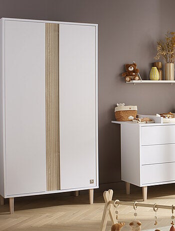 Armoire 2 portes avec détail imitation bois texturé et pieds bois - SAUTHON