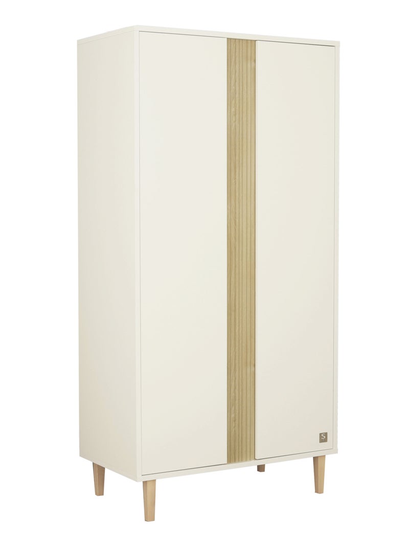 Armoire 2 portes avec détail imitation bois texturé et pieds bois - SAUTHON Blanc Marron - Kiabi