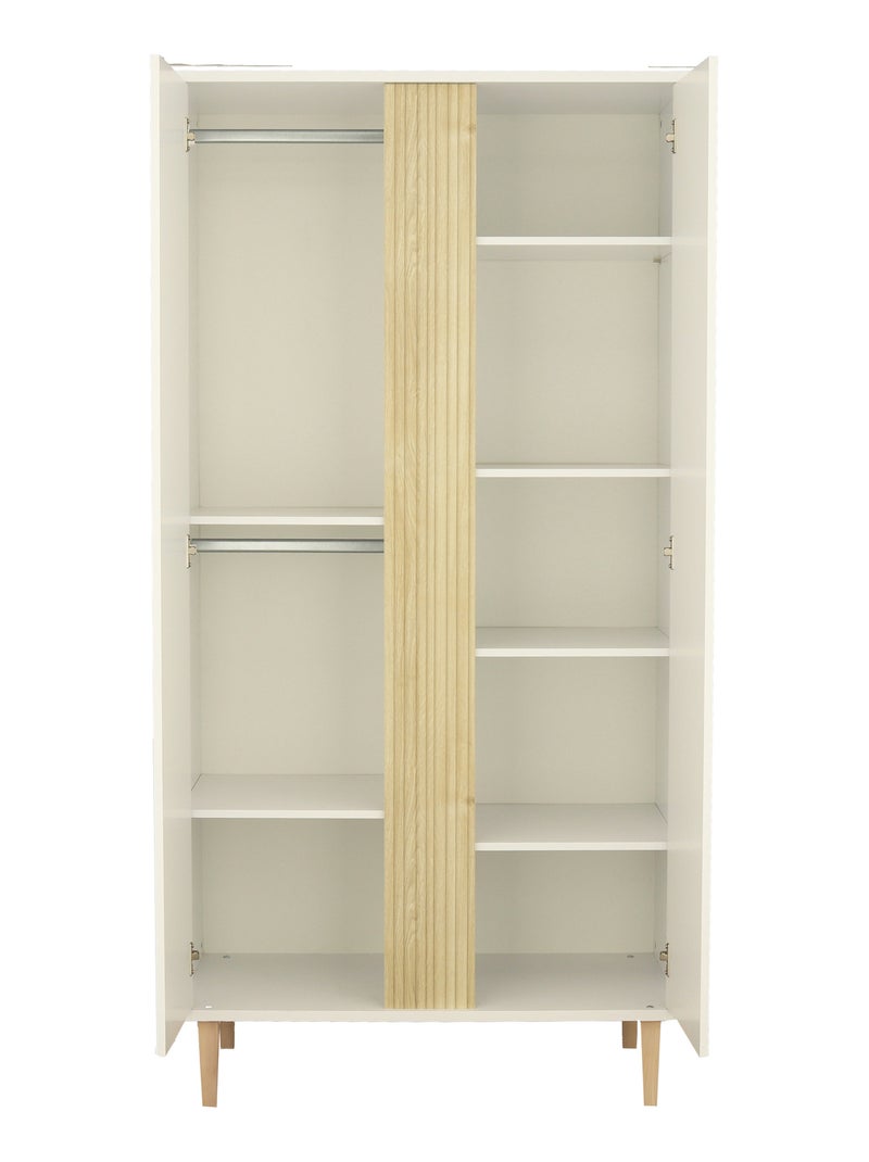Armoire 2 portes avec détail imitation bois texturé et pieds bois - SAUTHON Blanc Marron - Kiabi