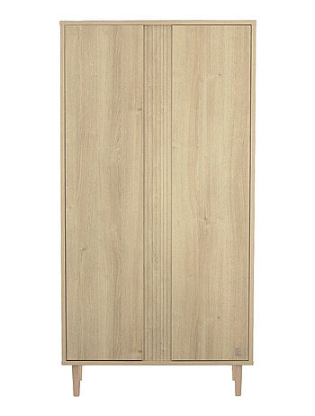 Armoire 2 portes avec détail imitation bois texturé et pieds bois - SAUTHON