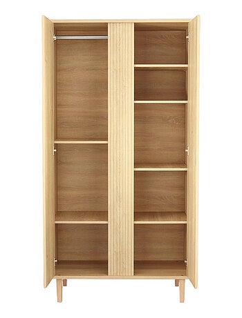 Armoire 2 portes avec détail imitation bois texturé et pieds bois - SAUTHON