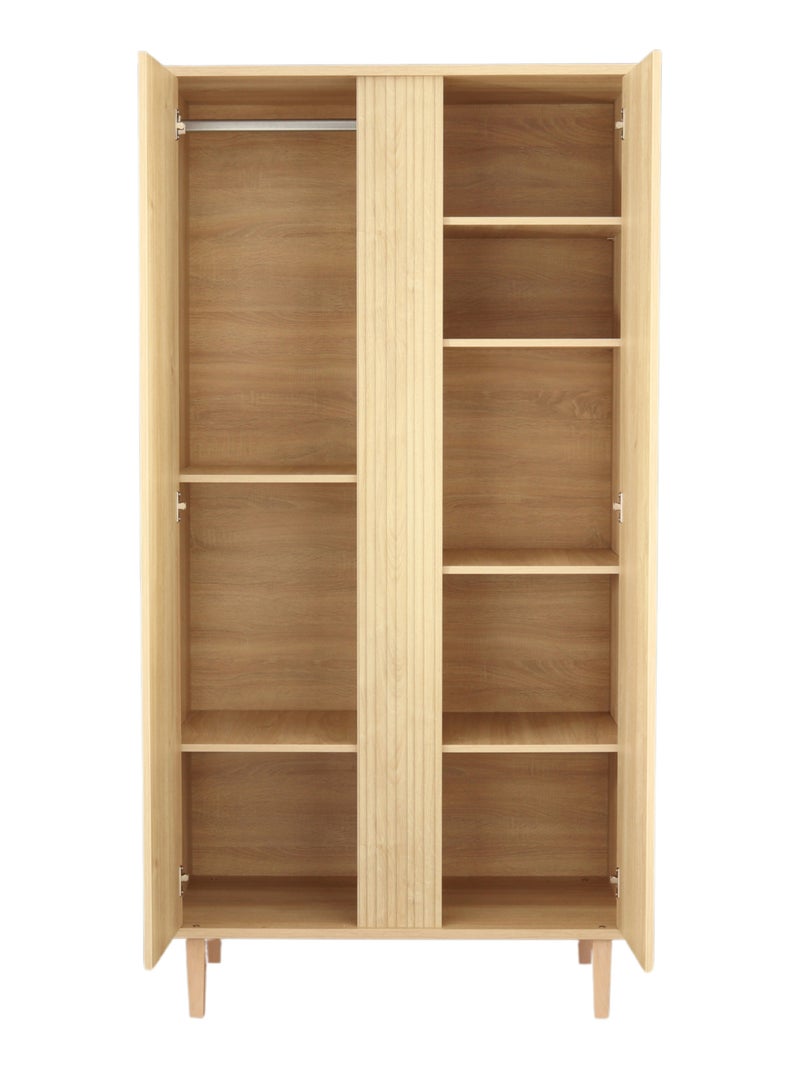 Armoire 2 portes avec détail imitation bois texturé et pieds bois - SAUTHON Marron - Kiabi