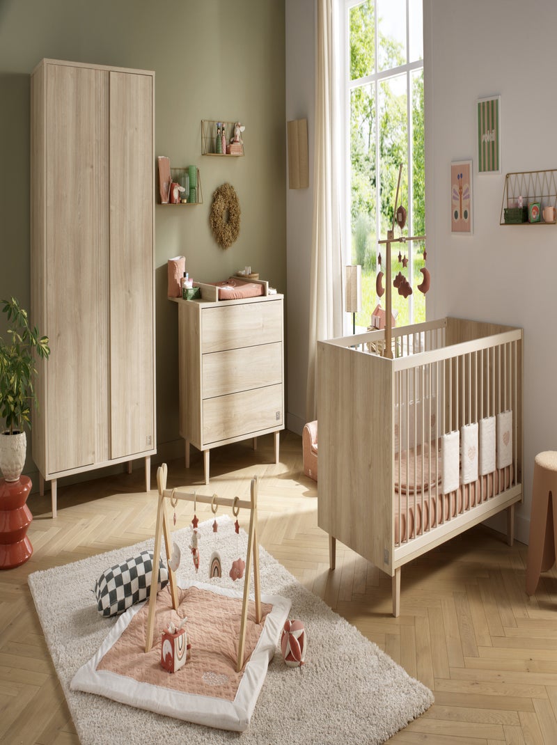 Armoire 2 portes avec détail imitation bois texturé et pieds bois - SAUTHON Marron - Kiabi