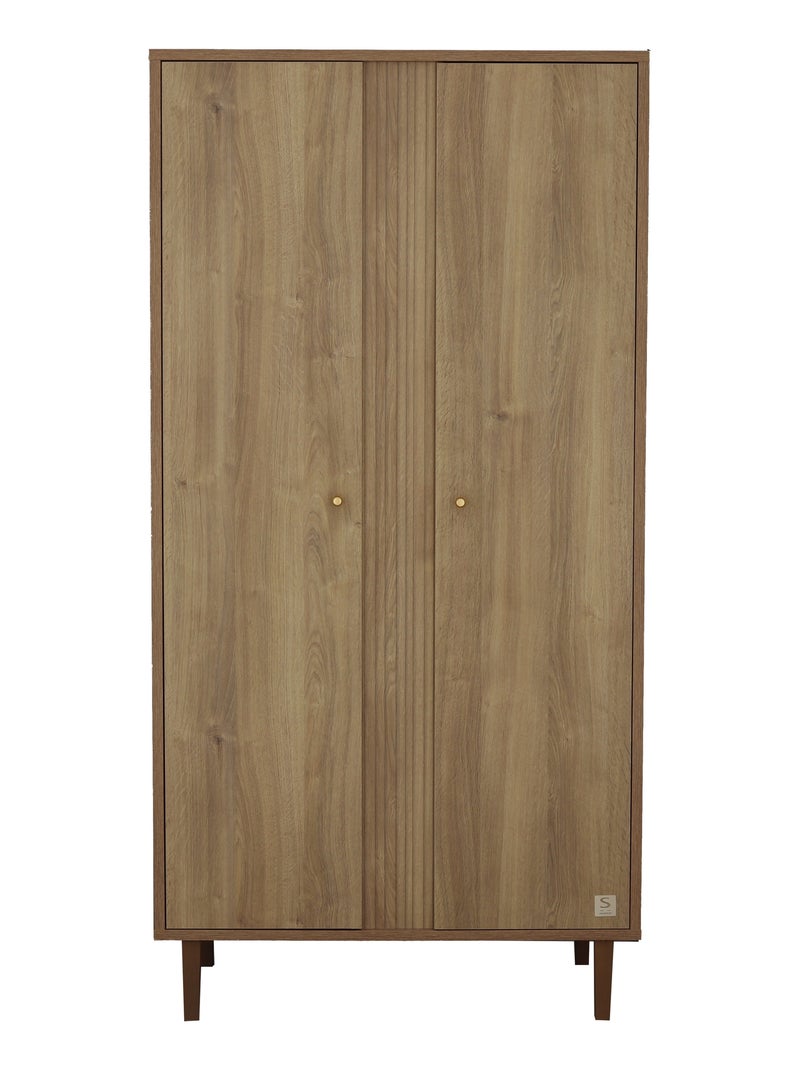 Armoire 2 portes avec détail imitation bois texturé et pieds bois - SAUTHON Marron - Kiabi