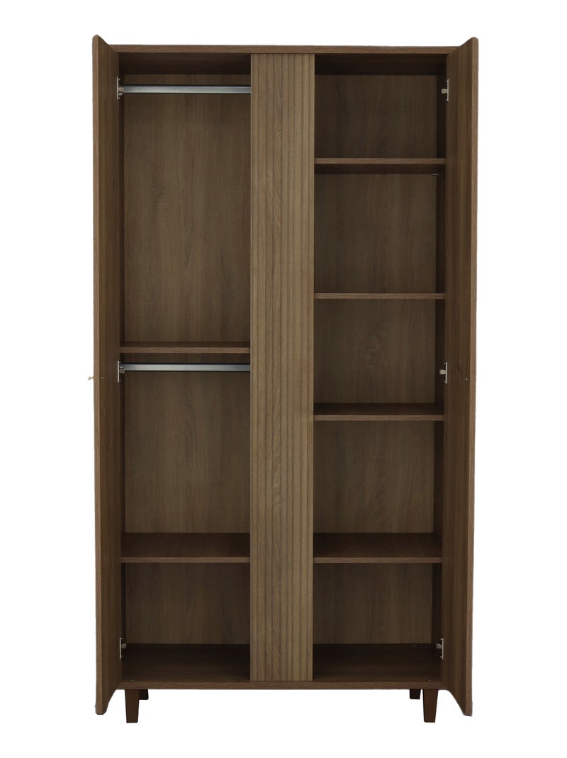 Armoire 2 portes avec détail imitation bois texturé et pieds bois - SAUTHON Marron - Kiabi