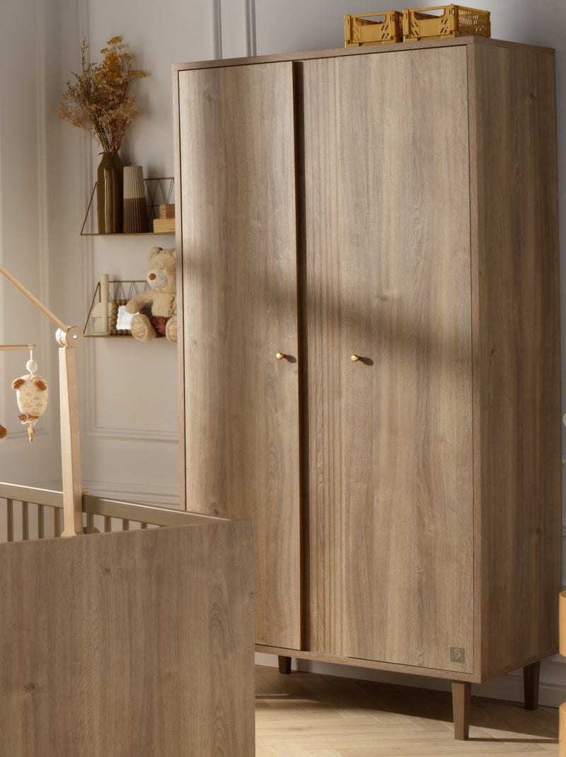 Armoire 2 portes avec détail imitation bois texturé et pieds bois - SAUTHON Marron - Kiabi