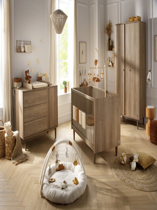 Armoire 2 portes avec détail imitation bois texturé et pieds bois - SAUTHON - Kiabi