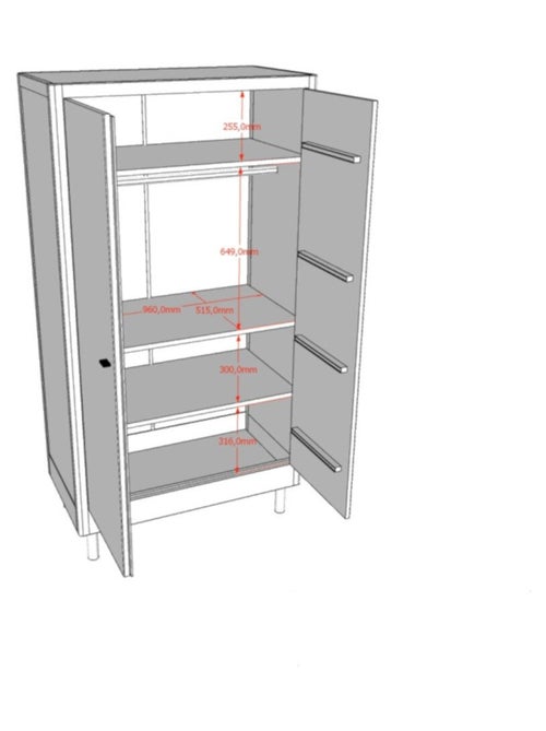 Armoire 2 portes en hêtre massif AUBANE - Kiabi