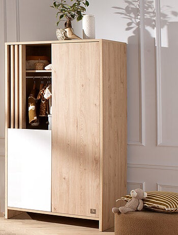 Armoire 2 portes et 1 niche avec claustra en bois décor chêne Suave - SAUTHON