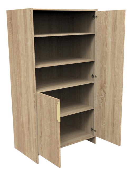 Armoire 2 portes et 3 niches avec poignées dorées décor chêne doré - SAUTHON - Kiabi