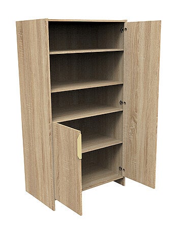 Armoire 2 portes et 3 niches avec poignées dorées décor chêne doré - SAUTHON