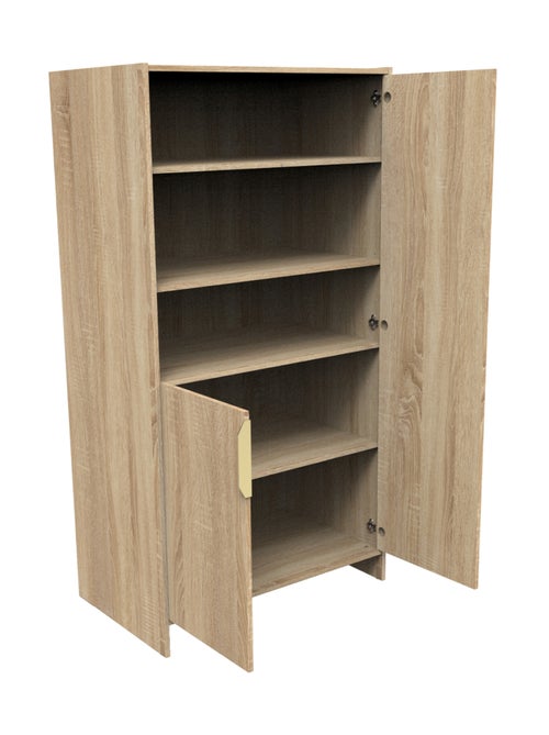 Armoire 2 portes et 3 niches avec poignées dorées décor chêne doré - SAUTHON - Kiabi
