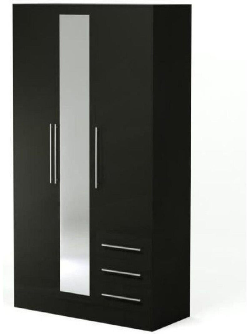 Armoire 3 portes battantes avec miroir + 3 tiroirs - AUCUNE Noir Noir - Kiabi