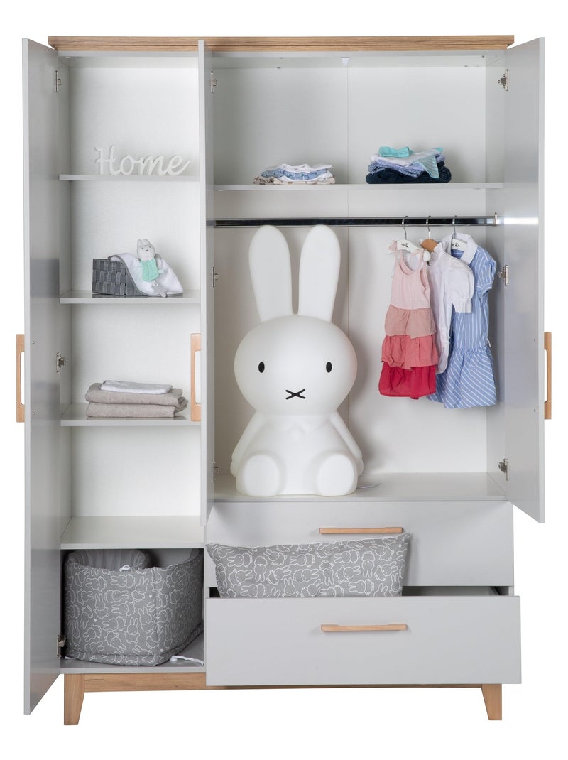 Armoire 3 portes et 2 tiroirs à fermeture douce - ROBA 'Caro' Gris clair - Kiabi
