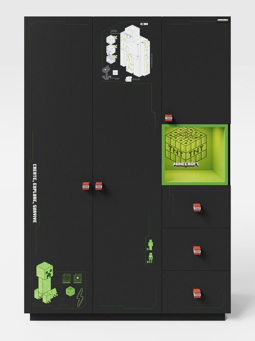 Armoire 3 portes et 3 tiroirs avec LED 'Roba' - Minecraft - Kiabi
