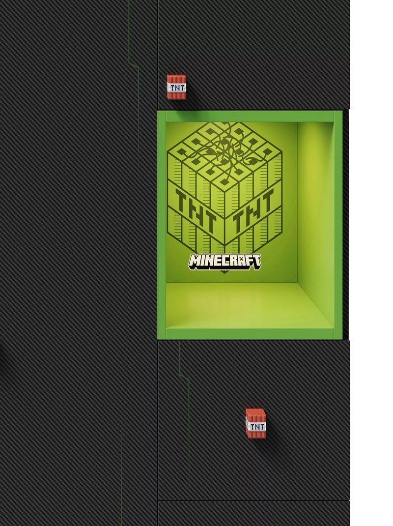 Armoire 3 portes et 3 tiroirs avec LED 'Roba' - Minecraft Noir / Vert / Rouge - Kiabi